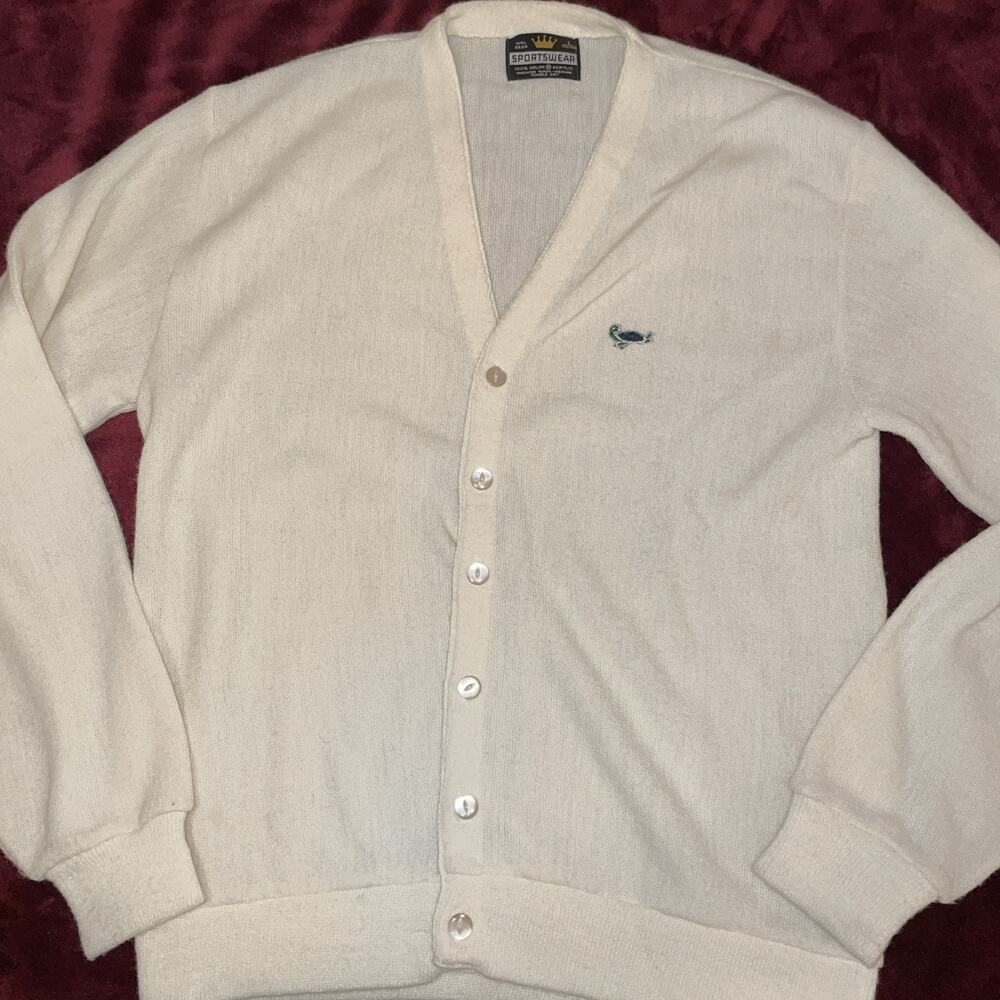Vintage Sportswear Men's Sweater Large Acrylic Cardigan Grandpa 1970's
